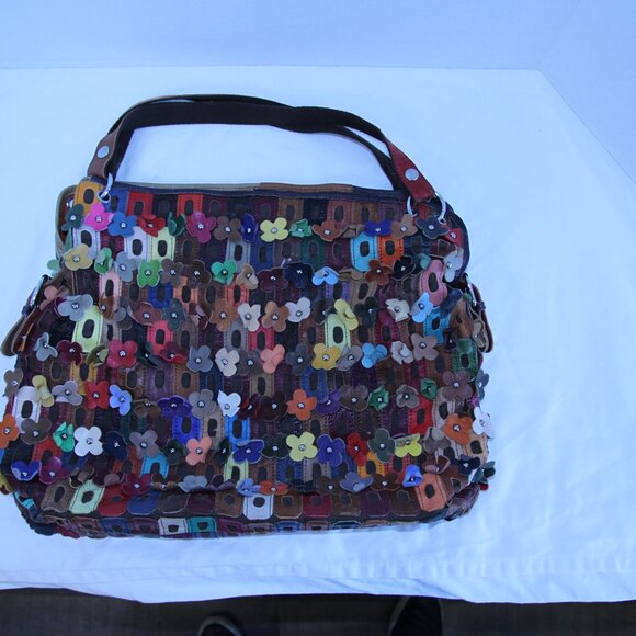 Leather flower boho flowerette slouchy purse bag festival - Picture 3 of 16